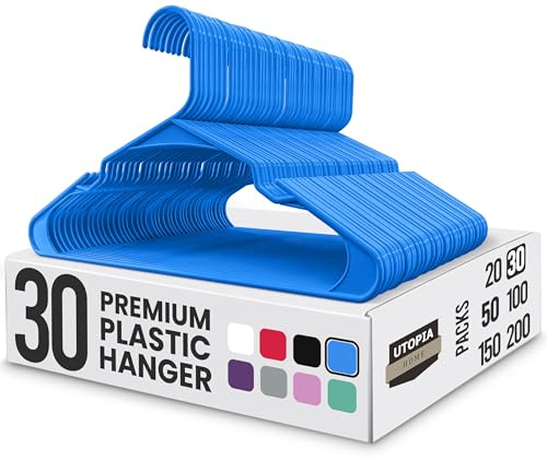 Utopia Home 30er-Pack Kunststoffbügel Platzsparende, langlebige Bügel mit Schulterrillen, blau