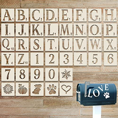 Prasacco 42 Stück Buchstaben Schablone Kunststoff, 5cm Alphabet und Zahlen Schablonen Set Waschbar Wiederverwendbarer Vintage Buchstaben für Sammelalbum Graffiti Karte DIY-Malerei-Bastelprojekte