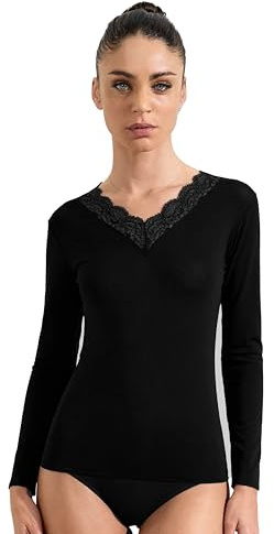 Ciocca Pura Maillot Femme Manches Longues Cachemire Dentelle sous-vêtement élégant Thermique Chaud [P0716C_NRO_M_1]