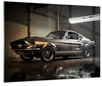 Moderne Impression sur Verre Voiture De Sport Rétro Classique Image Tableau en Verre Decoration Murale 70x50cm Deco Cadre Salon Chambre Horizontal Petit Tableaux Decoratifs Muraux Art GAA70x50-5779