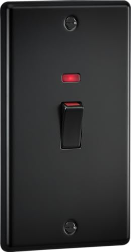 Knightsbridge 45A 2G DP Switch with neon - Matt Black