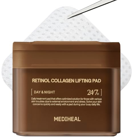 MEDIHEAL Toner Pads - Retinol Collagen Lifting Pad (100 counts) for Skin Rejuvenation & Firming - Lifting Pads for Enhancing Skin Texture - Vegan Stretchable Lifting Fabric, Korean Skin Care