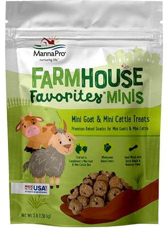 Manna Pro Farmhouse Favorites Mini Goat & Cattle Treats – Premium Baked Snacks for Mini Goats & Mini Cattle – Hand Mixed – Alfalfa & Molasses Flavored – 3lb Bag