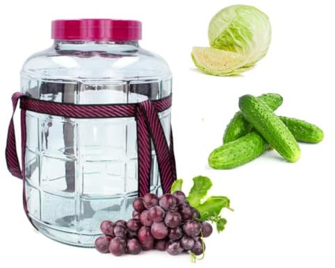 MIKONI Gärballon, Glasballon mit Deckel aus Kunststoff, Weinballon, Glasgärballon, universelles Glas, Gurkenglas, Vorratsglas, Aufbewahrungsglas, Gärbehälter, Einkochglas (5 Liter)