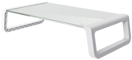 Trust Monta Supporto per Monitor Ergonomico 41 x 22 x 10 cm, Rialzo Monitor da Scrivania in Vetro Temperato, Organizzatore Scrivania per Laptop Computer Notebook PC Portatile Desktop Ufficio - Bianco