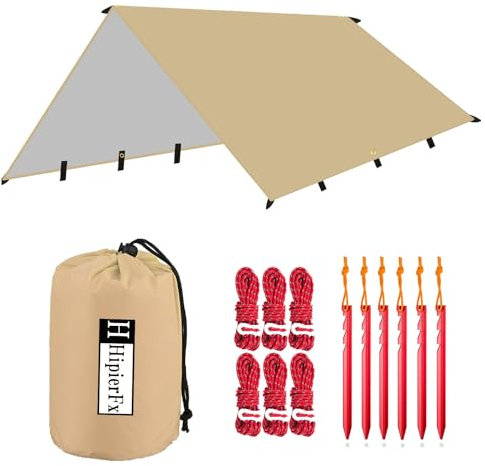 Toldo de Refugio Acampar Impermeable 3M*4M Rain Tarp UV Protección Lona Ligera Portátil Hamaca Tienda de Campaña para Camping Playa Senderismo Mochila Al Aire Libre Picnic (Kaqi)