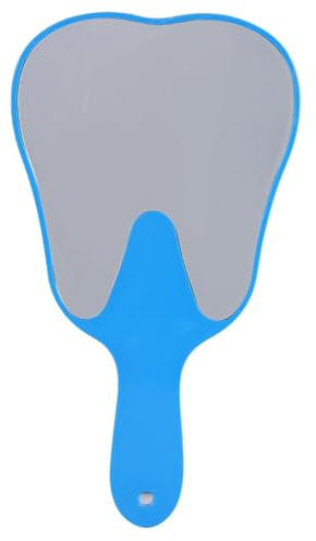 Miroir de poche en forme de dent Miroir de maquillage mignon Miroirs dentaires en plastique à main avec poignée Miroir à main cosmétique pour dentaire, salon de coiffure ou (Bleu)