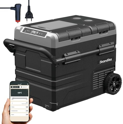 Skandika Gefrierbox Routa 45 L | Kompressor Kühlbox +20 ° bis -20 °C | App-Steuerung, 2 Zonen, Autokühlschrank mit 2 Fächern, leise, Eco-Mode| Camping Kühlschrank für Auto, LKW, Bus, Camper