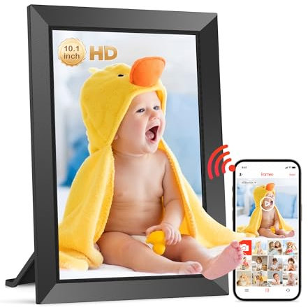 FRAMEO Digitaler Bilderrahmen WLAN 10,1 Zoll - 1280x800 IPS Touchscreen Digitale Bilderrahmen, 32GB Speicher, Auto Rotation Elektronischer Fotorahmen, Teilen Sie Fotos/Videos Sofort von überall