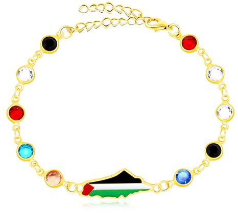 Zircobic| Handmade Glass Copper Chain Palestinian Cultural Flag Bracelet | Muslim Style Equality Boho Peace and Justice Jewelry | Vintage Style Symbolic Gaza Unique Colorful Flag Prayer Bracelets