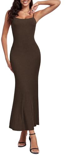 MOSCOAL Sottoveste da donna, abito lungo aderente, Marrone, Large