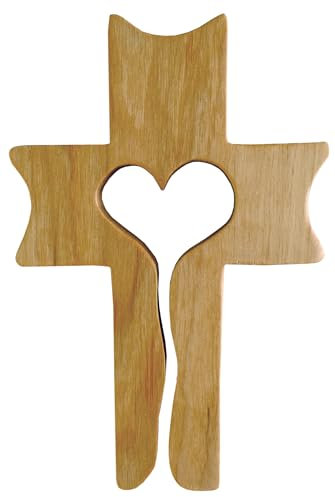 Kaltner Präsente Idea regalo – Crocifisso da parete in vero faggio – Crocifisso per la parete, 19 cm, cuore moderno