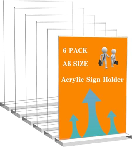 6 pezzi porta cartelli in acrilico A6, supporto bifacciale verticale trasparente, porta cartelli da tavolo, piano d'appoggio per menu di nozze, decorazione di feste, cornice per foto, ristorante, hote