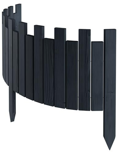 Floranica Bordure de Jardin en Bois Clôture d'Extérieur 100 cm x 30 cm Anthracite Barrières de Jardin Piquets d'ancrage Bordure de Gazon Palissade