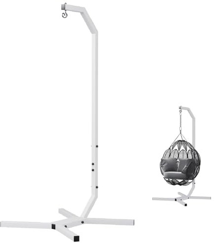 QLS Hängesessel Gestell aus Stahl mit Haken 203 cm Stabil bis 100 kg Outdoor Weiß