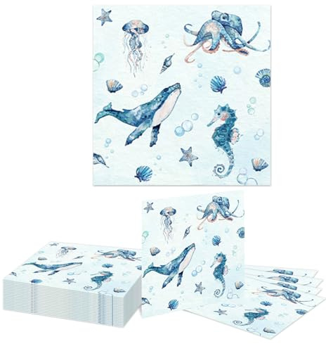 Kotkiddy 20 Pezzi Sott'Acqua tovaglioli di Carta USA e Getta per Cocktail e Dessert per Feste di Compleanno Estate Primavera