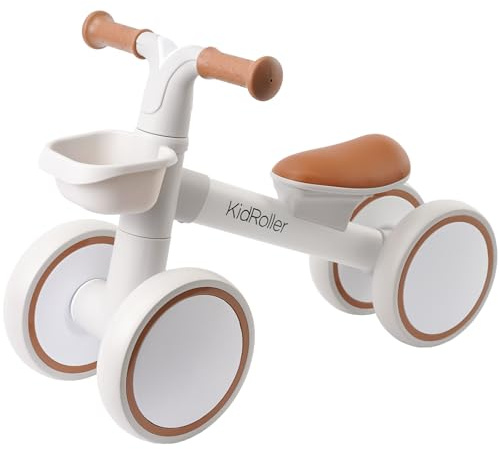 KidRoller Kid's Balance Bikes for 1 Year Old Boys and Girls, 12-24 Months Toddler Ride-on with Adjustable Seat and a Front Basket, First Birthday Gifts (White)