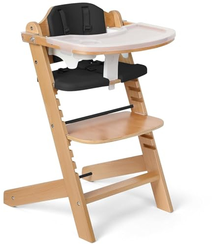 Cowiewie 3-in-1 Convertible Natural Wooden High Chair for Babies and Toddlers | 8 Levels Height Adjustable, 3-Tier Trays, 2 Waterproof Cushions, Sturdy Frame for Safe Feeding and Growing Up (Black)