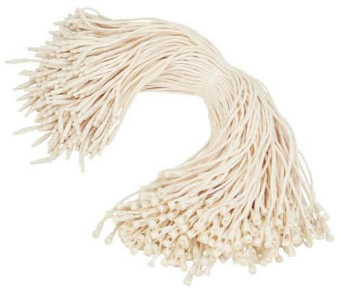 CABODYALS 1 låda med 500 stycken beige prislappar av bomull med karbinhakar plaststängning och slingfäste. Lämplig för prislappar, bagagetaggar, bokmärken, dekorati