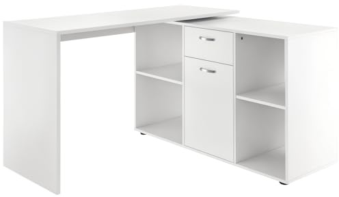 HOMCOM L-Shaped Computer Desk with Storage Compartments, Drawer and Cabinet, Laptop PC Corner Table, Home Office Workstation, 120 x 115 x 76cm, White