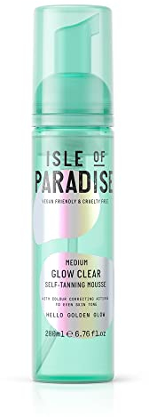 Isle of Paradise Mousse autoabbronzante, media (200 ml) Glow Clear, schiuma autoabbronzante, ingredienti naturali e vegana (la confezione può variare)
