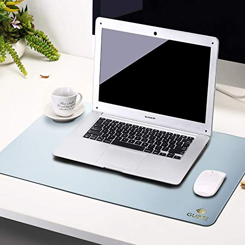 GUBEE PU Cuoio Pad da Scrivania Multifunzionale,Uso Doppio Lato,Impermeabile Antiscivolo Anti-Sporco Tappetino Mouse per Ufficio e Casa,Viaggi (Blu/Argento)