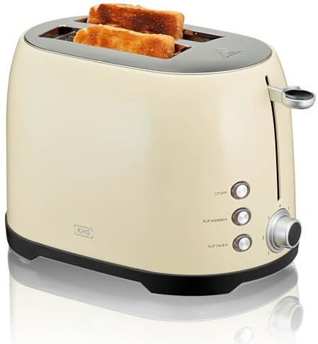 KHG Toaster TO-858 CE | Toaster 2 Scheiben Creme 800 W | mit Brötchenaufsatz, 7 Röstgradstufen mit Bräunungsgradkontrolle, Krümelfach, Auftau- und Aufwärmfunktion