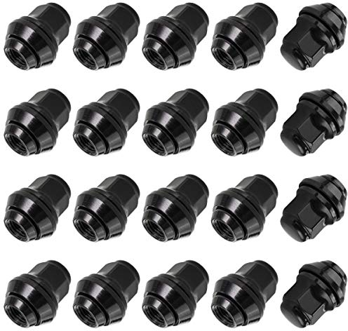 Schwarze Radmutter M12x1,5 Kompatibel mit Ford – Kegelbund, bewegliche Konusring, schwarz beschichtet – Satz mit 20 Stück für originale Alufelgen