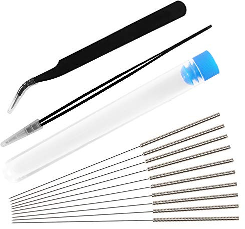 Aokin 13 Kit de nettoyage de buse d'imprimante 3D - 10 aiguilles de 0,4 mm et 2 pinces de nettoyage, kit d'outils de nettoyage de buse en acier inoxydable