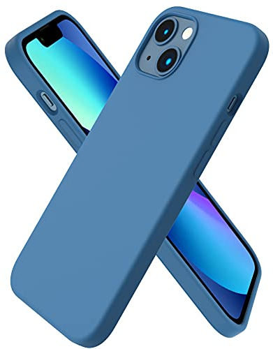 ORNARTO Custodia Compatibile con iPhone 13 Cover 6,1”, Protezione Completa Cover Sottile in Silicone Liquido in Gomma Gel Morbida con Fodera in Microfibra 6,1 pollici-Azzurro fiordo