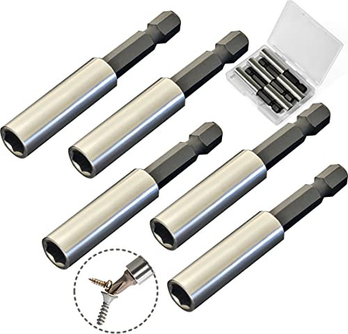 TEKPREM 1/4 Zoll starker magnetischer Verlängerungs-Bithalter, 5 Stück Sechskantschaft Schraubendreher-Bit-Set mit tragbarem Koffer zum Halten von Schraubendreher-Bits und Schrauben