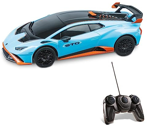Mondo Motors - Lamborghini Huracan STO 2,4 GHz, Modelo en Escala 1: 24, hasta 8 km/h de Velocidad, Coche de Juguete para niños, Color Azul - 63704