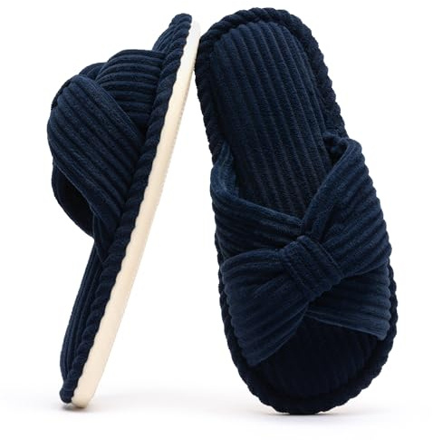 Chantomoo Pantofole da Donna in Memory Foam per la Casa Camera da Letto Bagno spa Matrimonio Viaggio Ospedale Open Toe Velluto a Coste Pantofole Antiscivolo Accoglienti Confortevoli,BluZaffiro 35/36EU