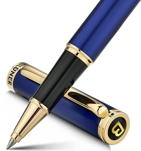 BEILUNER Hochwertiger Tintenroller mit Echtvergoldung - Professioneller Kugelschreiber mit schwarzer Schneider 850 Mine - Geschenkbox - Luxus Schreibgerät für Business & Geschenkanlässe(Blau)