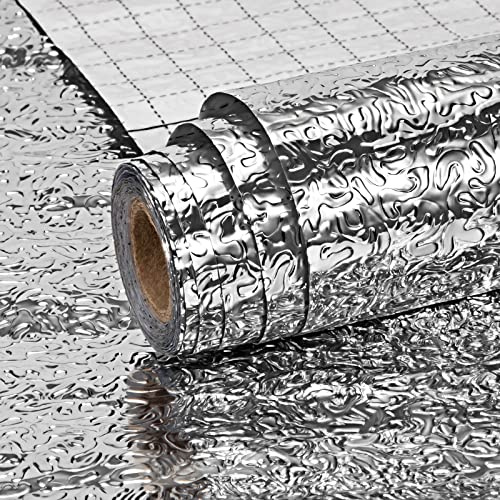 Newellsail Pegatinas de Papel Pintado de Cocina Autoadhesivas Impermeables a Prueba de Aceite Pegatinas de Aluminio Foil Plata para Estufas de Cocina 40cmx300cm