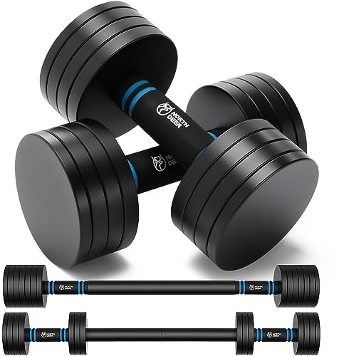 Northdeer Adjustable Dumbbells 10kg Pair - 2.5kg 3kg 5kg 5.5kg 7.5kg 8kg 10kg - Weights Set with Barbell Home Gym Workout (Black)