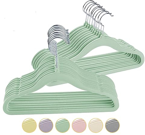 Homewit Kleiderbügel Kinderkleiderbügel | 10/20 Stück Kinder Kleiderbügel Babykleiderbügel | Anti-Rutsch | 5 mm Dicke, platzsparend | 360° drehbarer Haken, 45 mm (Mintgrün, 20 Stück)