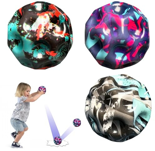 KOIROI Jump Ball, 3 Unidades Moon Ball, Pelota de Goma de Alto Rebote, Moon Ball, 7 cm, Mini Pelota de Rebote, Pelotas saltarinas con temática Espacial, Pelota Espacial, Juguete para niños, Pelo