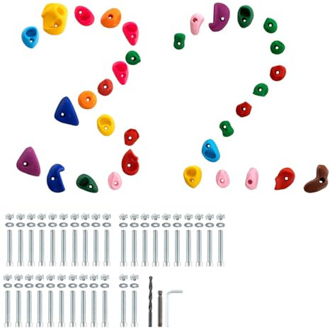 VEVOR 32 Rock Climbing Holds, Multi-Size and Multi-Colored Climbing Rocks for Kids and Adults, Rock Wall Holds with Mounting Hardware, Climbing Wall Grips for Indoor and Outdoor Playground Play Set