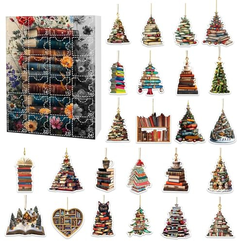 Calendrier De L'avent 2024 Livre Pendentifs, Calendrier Du Compte à Rebours De Noël 24 Jours Pendentifs Livre En Acrylique 2d Ensemble, Livres Ornements Suspendus Empilés Décorations De Maison De Noël