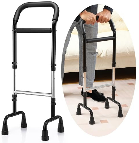 Bulyoou Walking Cane Standing Aids and Supports Adjustable Cane Stand Assist Aid for Elderly up to 300lb Height Adjustable 28.74-36.22 in Mobility for Seniors, Adults and Assistance(Black)