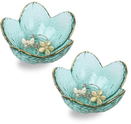 Nideen 2 Pack Jewellery Trinket Dish, 9× 9× 4.2 cm Glass Ring Dish Holder Gifts for Women Small Key Dish for Hallway(Green)