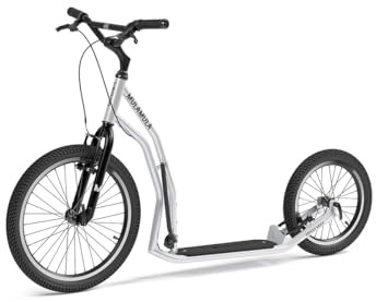 YEDOO Mula Y40 Tretroller - Kickscooter für Erwachsene mit Luftreifen 20/16 und Tragfähigkeit bis zu 150 kg. Scooter Roller mit Ständer und abnehmbarem, rutschfestem Trittbrett, Dogscooter. Silber
