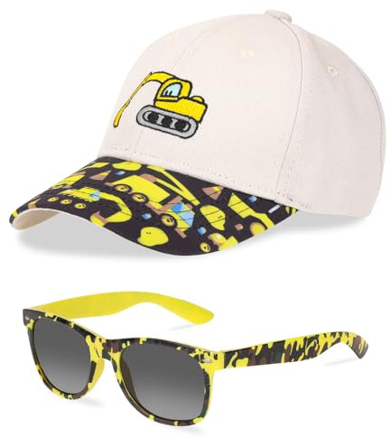 BTHRORO Casquette Enfant Garcon et Lunettes de Soleil, Casquette Baseball Brodée avec Pelleteuse Chapeau de Soleil Réglable Chapeau de Plage Snapback Accessoires Anti-Soleil pour l'Été