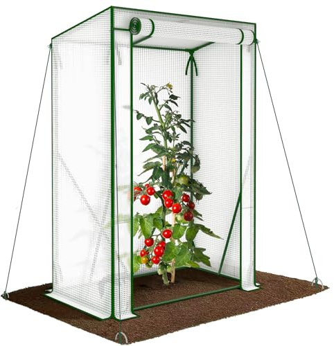 VOUNOT® Invernadero para Tomates 100x50x150 cm, Túnel de Cultivo con Techo Inclinado, Gran Puerta Frontal, Cubierta PE Reforzada 135g/m², para Plantas Verduras Flores, Blanco