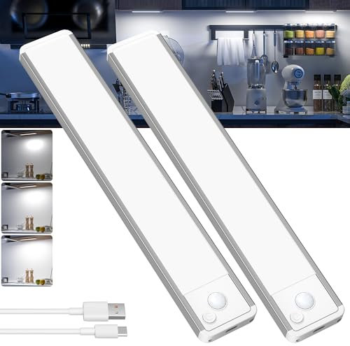 GWULC Under Cabinet Kitchen Lights LED - Cupboard Light Motion Sensor Indoor Rechargeable Strip Wireless USB Powered Magneti Battery Operated for Stairs Wardrobe Hallway Garage Bed