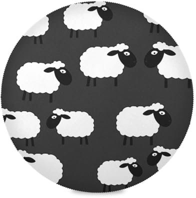 Manteles individuales redondos de arpillera de pizarra de oveja blanca y negra de plástico, manteles individuales reversibles para mesa de sala de 15.4 x 15.4 pulgadas, juego de 6