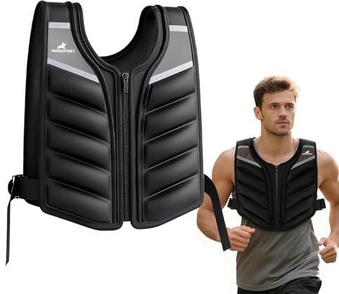 RHINOSPORT Weighted Vest for Men & Women, 20lb/9kg Fixed Weight with Soft Shoulder Pads, Non-Bulky 3D Design for Running, Strength Training & Gym, Breathable & Reflective