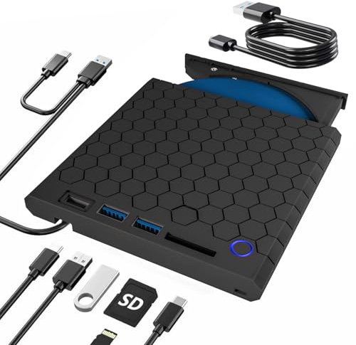 VZIKLER External CD DVD Drive for Laptop USB 3.0 and Type-C Optical DVD Drive ROM Burner Rewriter for Laptop PC Mac OS MacBook WindowsXP /2003, Win 7/8/8.1/10,Vista,Linux,Mac 10 OS System