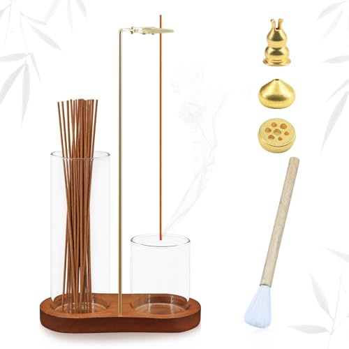 Yeria Soporte para varillas de incienso, 8 formas de cristal, cuenco para incienso con 3 soportes de varillas aromáticas, juego de limpieza para el hogar, meditación, decoración de yoga, incluye